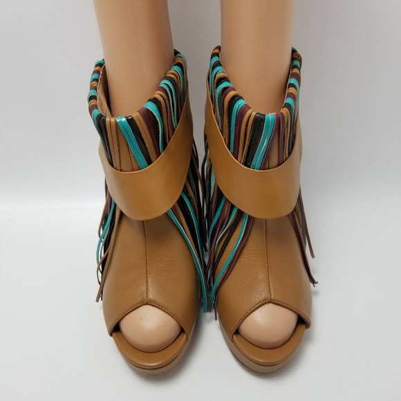 Charm City Sole Womens Fringe Platform Heel Ankle Booties Peep Toe Size 8 - Picture 4 of 12